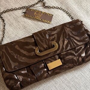 Pritzi Brown Zebra Pattern Clutch